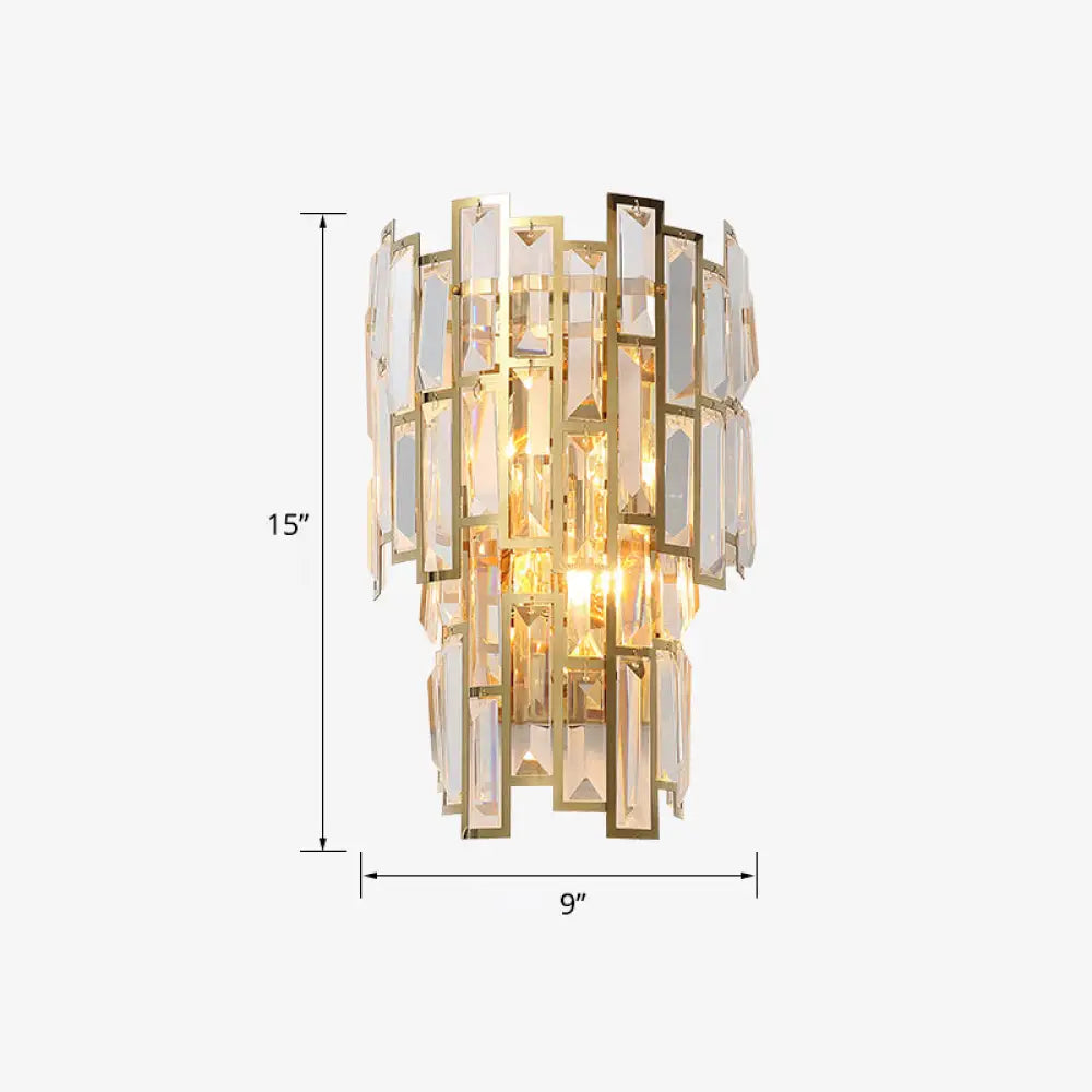 DecorBites™ Postmodern Gold Sconce with Crystal Rectangle Shade - 2 Bulbs - Living Room Wall Lamp