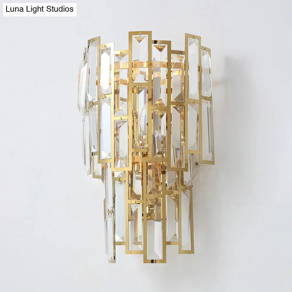 DecorBites™ Postmodern Gold Sconce with Crystal Rectangle Shade - 2 Bulbs - Living Room Wall Lamp