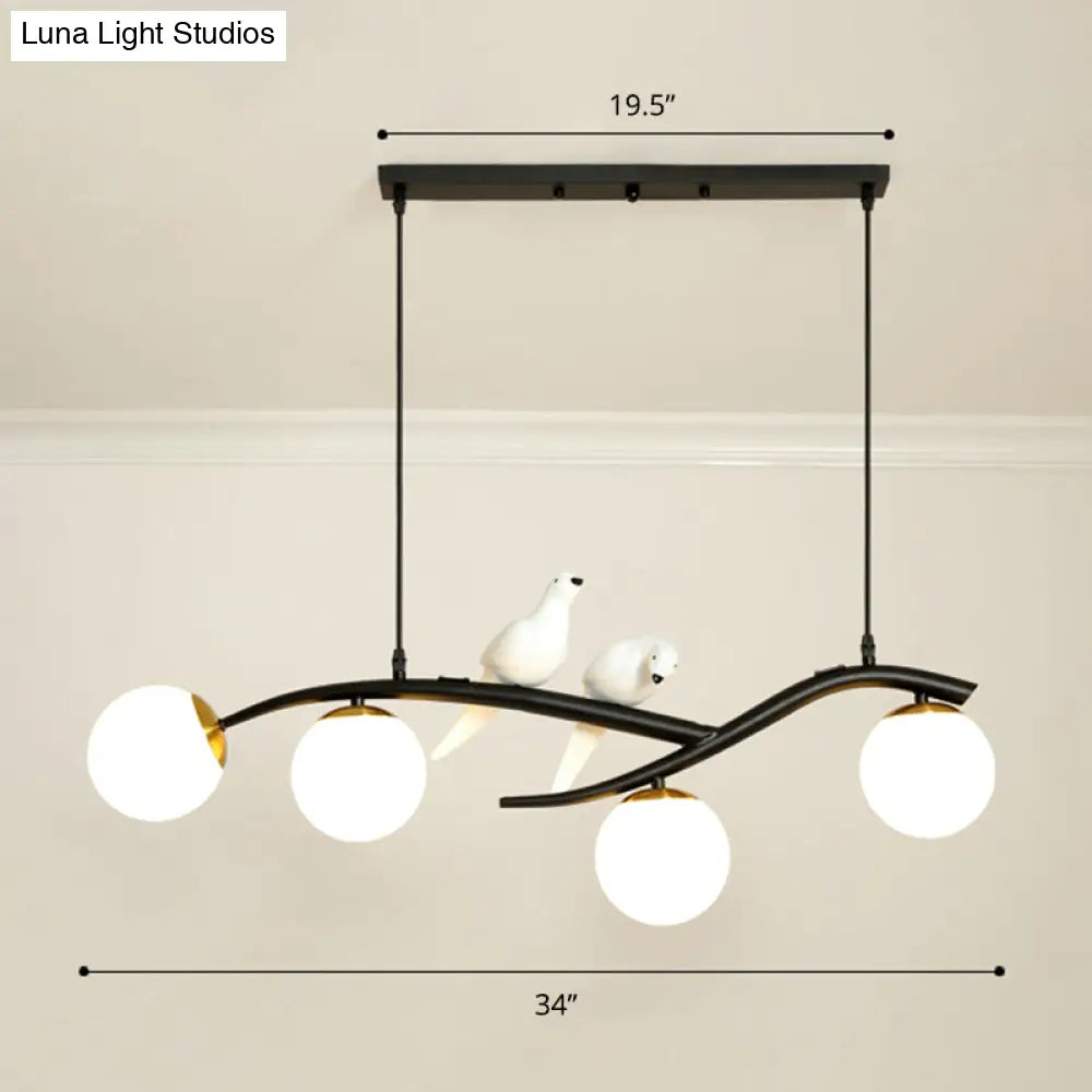 DecorBites™ Postmodern Island Lamp Tree Branch Hanging Light with Glass Shades and Bird Deco – 4-Bulb Design