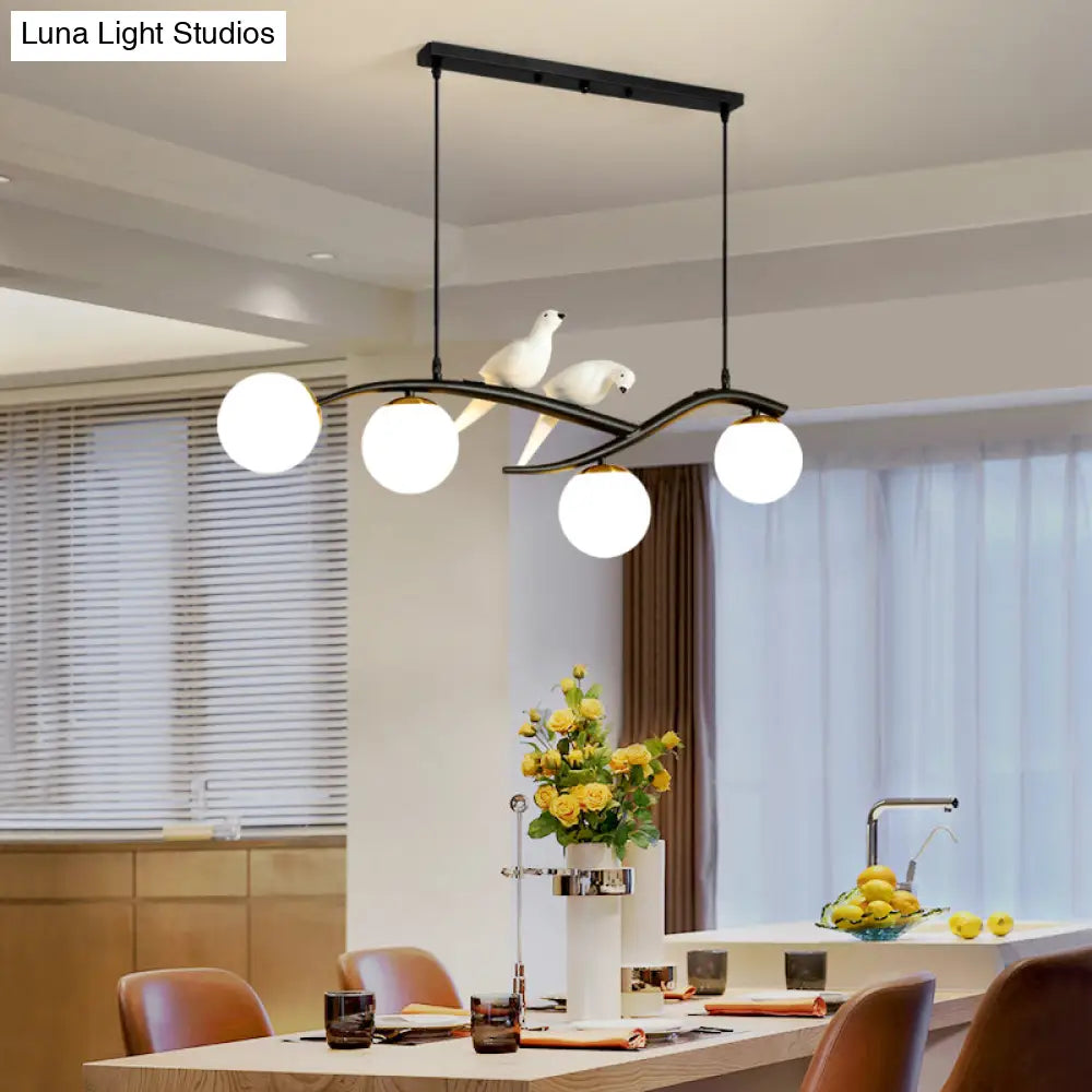 DecorBites™ Postmodern Island Lamp Tree Branch Hanging Light with Glass Shades and Bird Deco – 4-Bulb Design