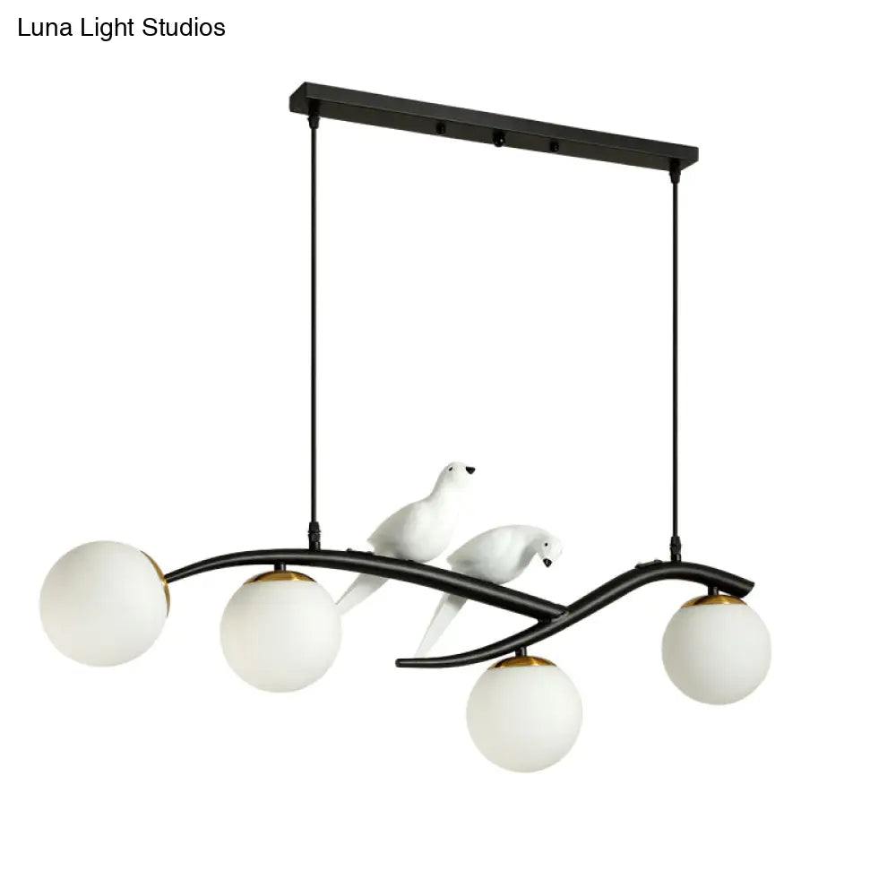 DecorBites™ Postmodern Island Lamp Tree Branch Hanging Light with Glass Shades and Bird Deco – 4-Bulb Design
