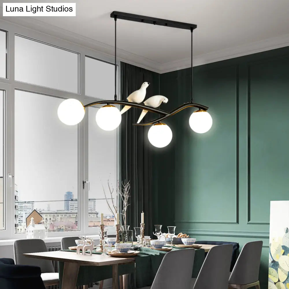 DecorBites™ Postmodern Island Lamp Tree Branch Hanging Light with Glass Shades and Bird Deco – 4-Bulb Design