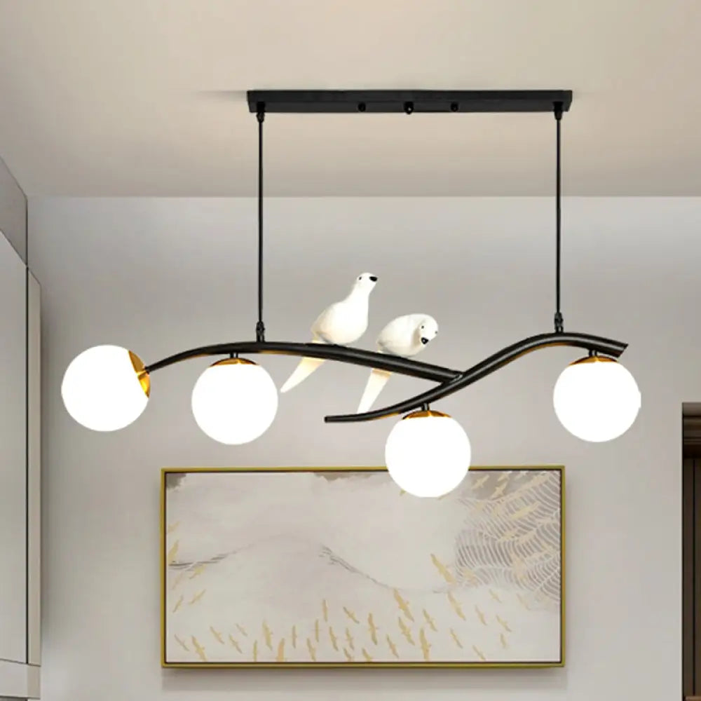 DecorBites™ Postmodern Island Lamp Tree Branch Hanging Light with Glass Shades and Bird Deco – 4-Bulb Design