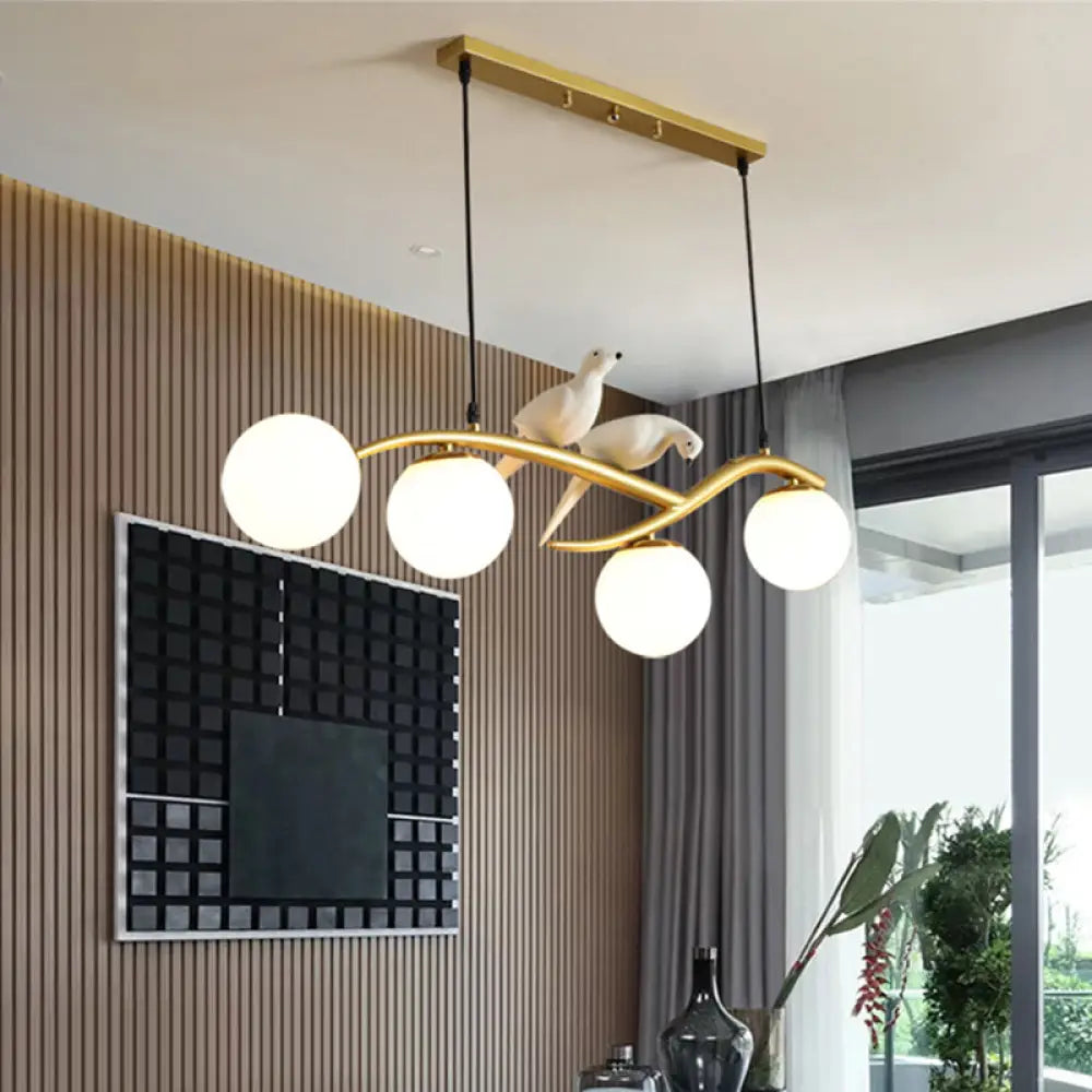 DecorBites™ Postmodern Island Lamp Tree Branch Hanging Light with Glass Shades and Bird Deco – 4-Bulb Design