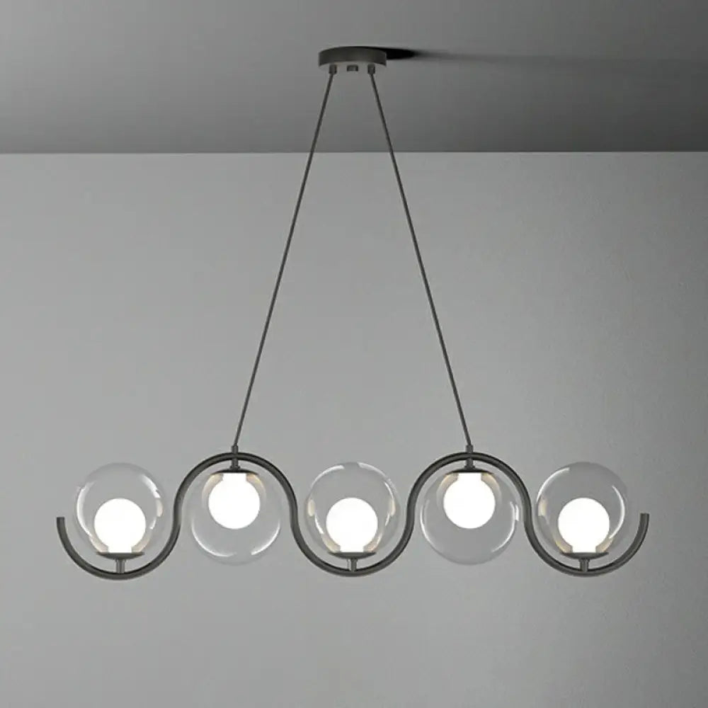 DecorBites™ Postmodern Island Light Fixture: Wavy Metallic Hanging Lamp with Glass Shade