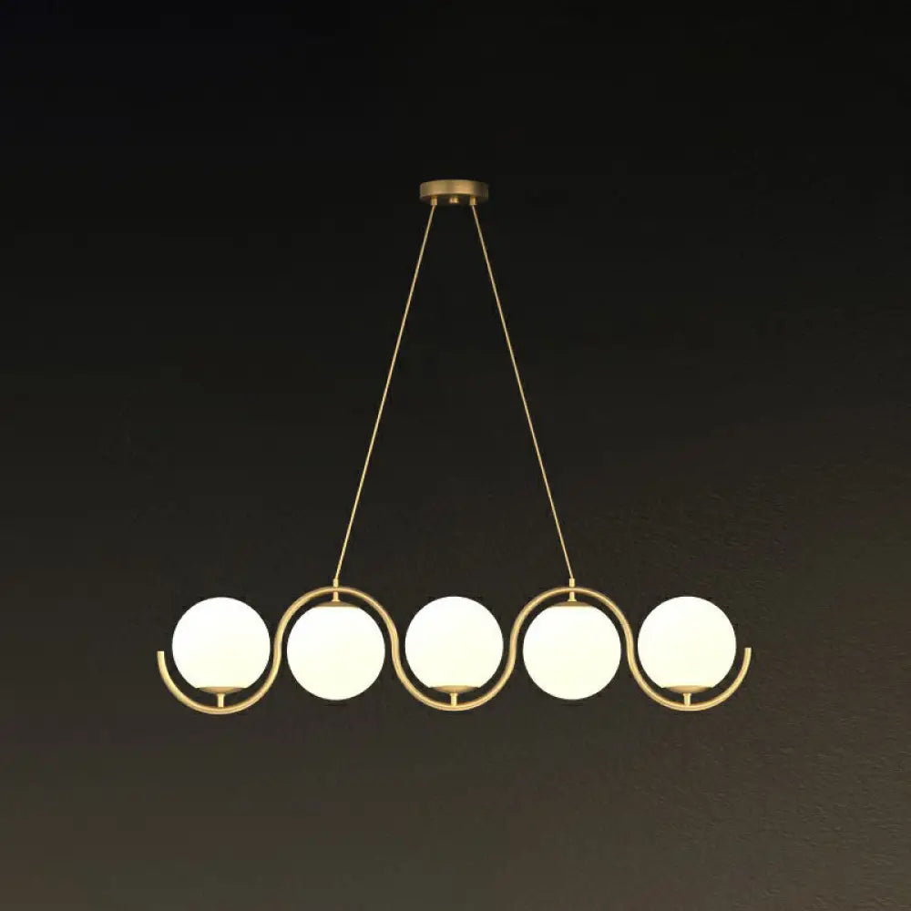 DecorBites™ Postmodern Island Light Fixture: Wavy Metallic Hanging Lamp with Glass Shade