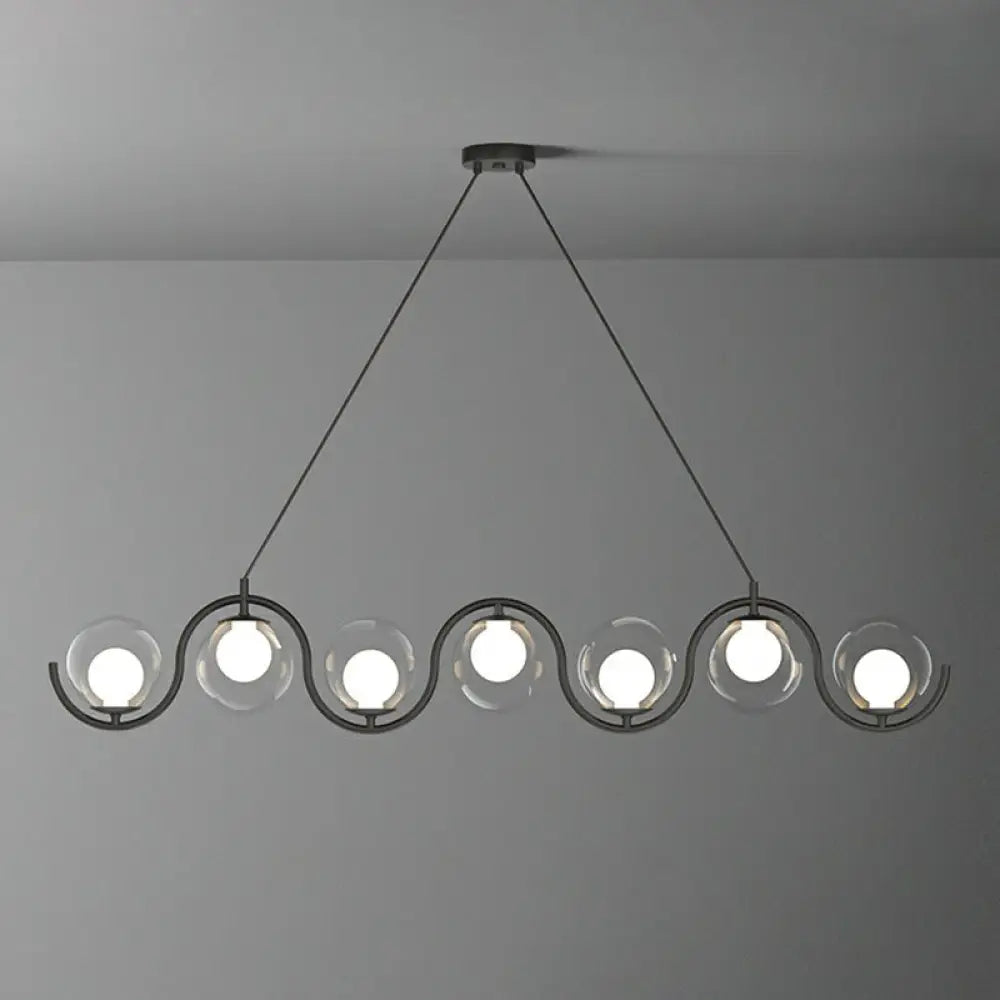DecorBites™ Postmodern Island Light Fixture: Wavy Metallic Hanging Lamp with Glass Shade