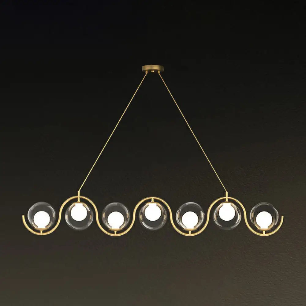 DecorBites™ Postmodern Island Light Fixture: Wavy Metallic Hanging Lamp with Glass Shade