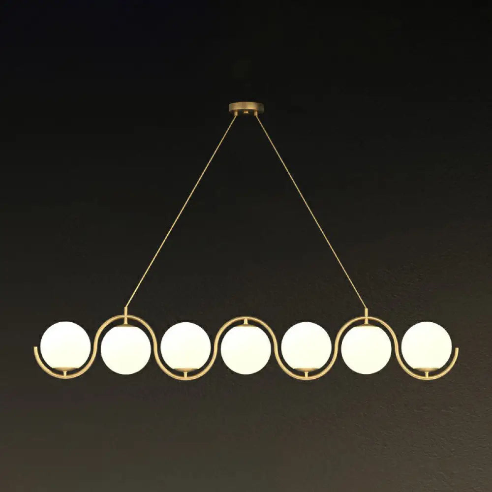 DecorBites™ Postmodern Island Light Fixture: Wavy Metallic Hanging Lamp with Glass Shade