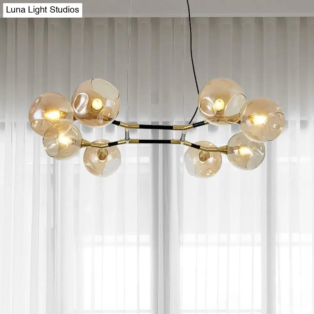 DecorBites™ Postmodern Island Lighting: Amber Ball Pendant Lamp with Adjustable Cord - 8 Lights Glass