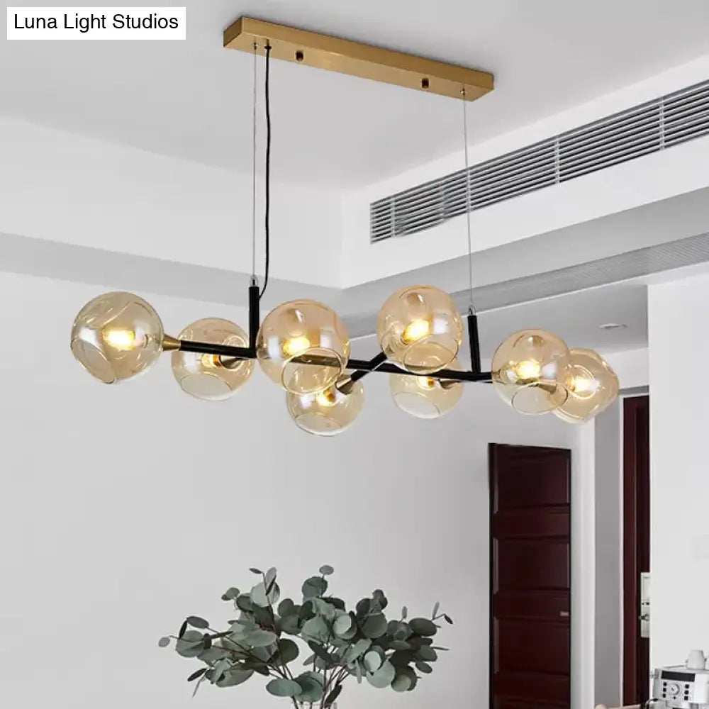 DecorBites™ Postmodern Island Lighting: Amber Ball Pendant Lamp with Adjustable Cord - 8 Lights Glass