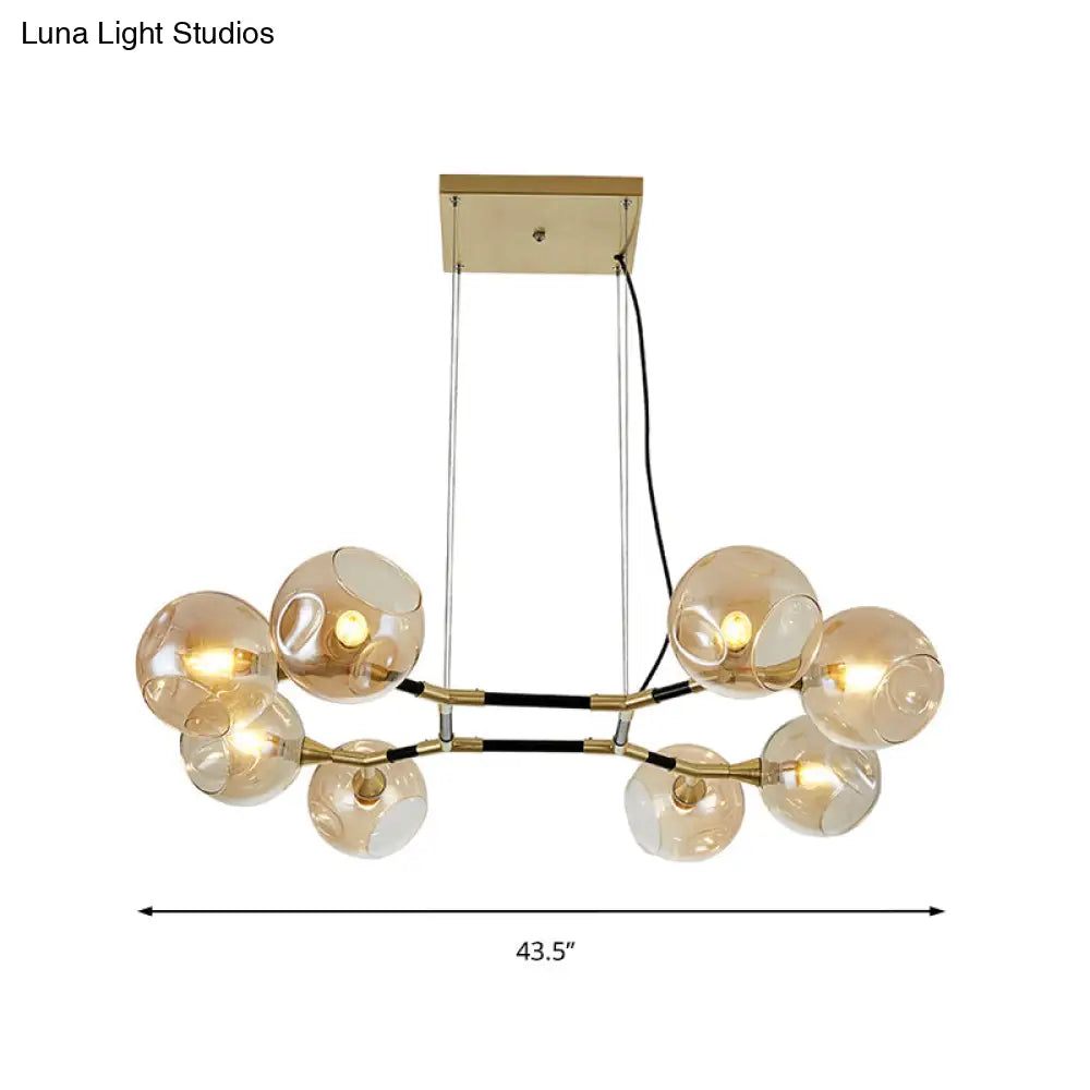 DecorBites™ Postmodern Island Lighting: Amber Ball Pendant Lamp with Adjustable Cord - 8 Lights Glass