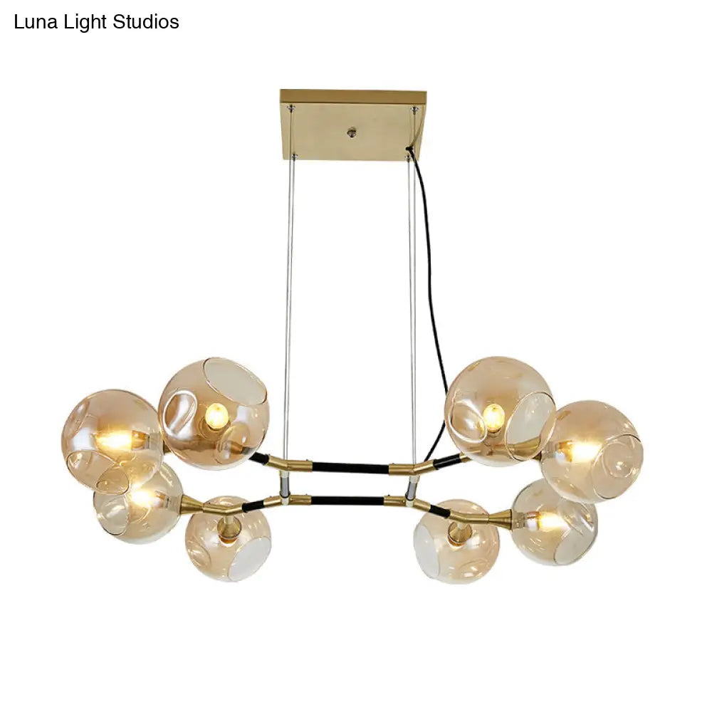 DecorBites™ Postmodern Island Lighting: Amber Ball Pendant Lamp with Adjustable Cord - 8 Lights Glass