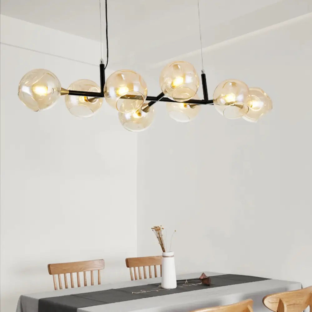 DecorBites™ Postmodern Island Lighting: Amber Ball Pendant Lamp with Adjustable Cord - 8 Lights Glass