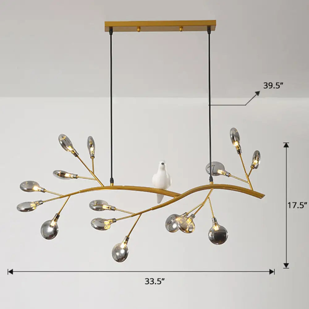 DecorBites™ Postmodern Metal Island Light with Bird and 15-Head Hanging Lamp for Restaurants