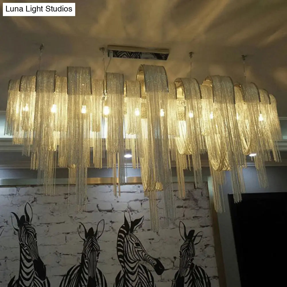 DecorBites™ Postmodern Silver Lobby Chandelier: Arch Aluminum Chain, 12-Bulb Suspension Light