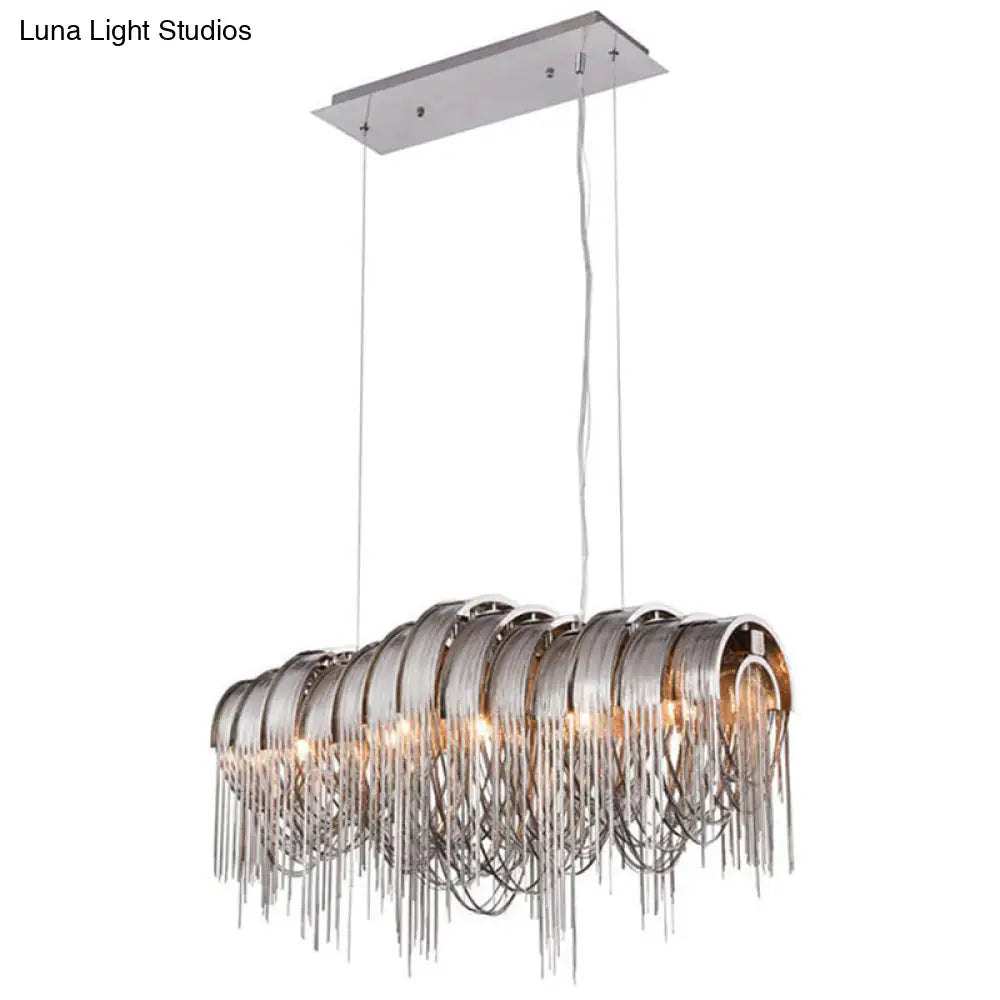 DecorBites™ Postmodern Silver Lobby Chandelier: Arch Aluminum Chain, 12-Bulb Suspension Light