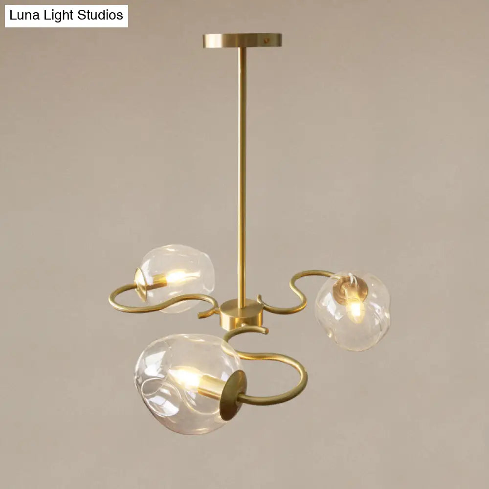 DecorBites™ Postmodern Transparent Glass 3-Light Flush Mount Chandelier for Bedroom in Brass