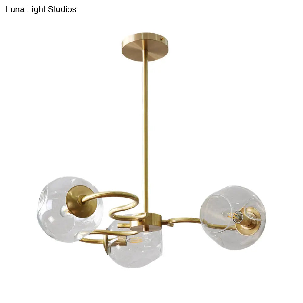 DecorBites™ Postmodern Transparent Glass 3-Light Flush Mount Chandelier for Bedroom in Brass