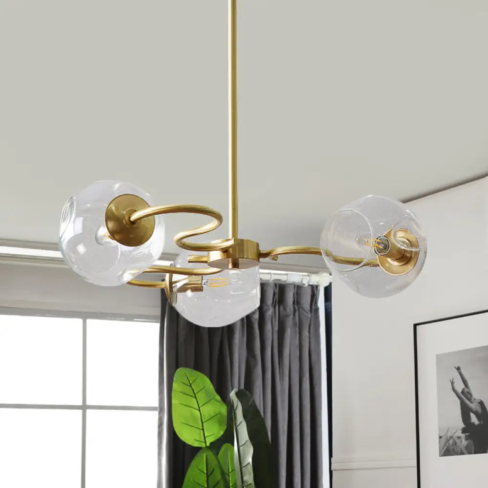 DecorBites™ Postmodern Transparent Glass 3-Light Flush Mount Chandelier for Bedroom in Brass