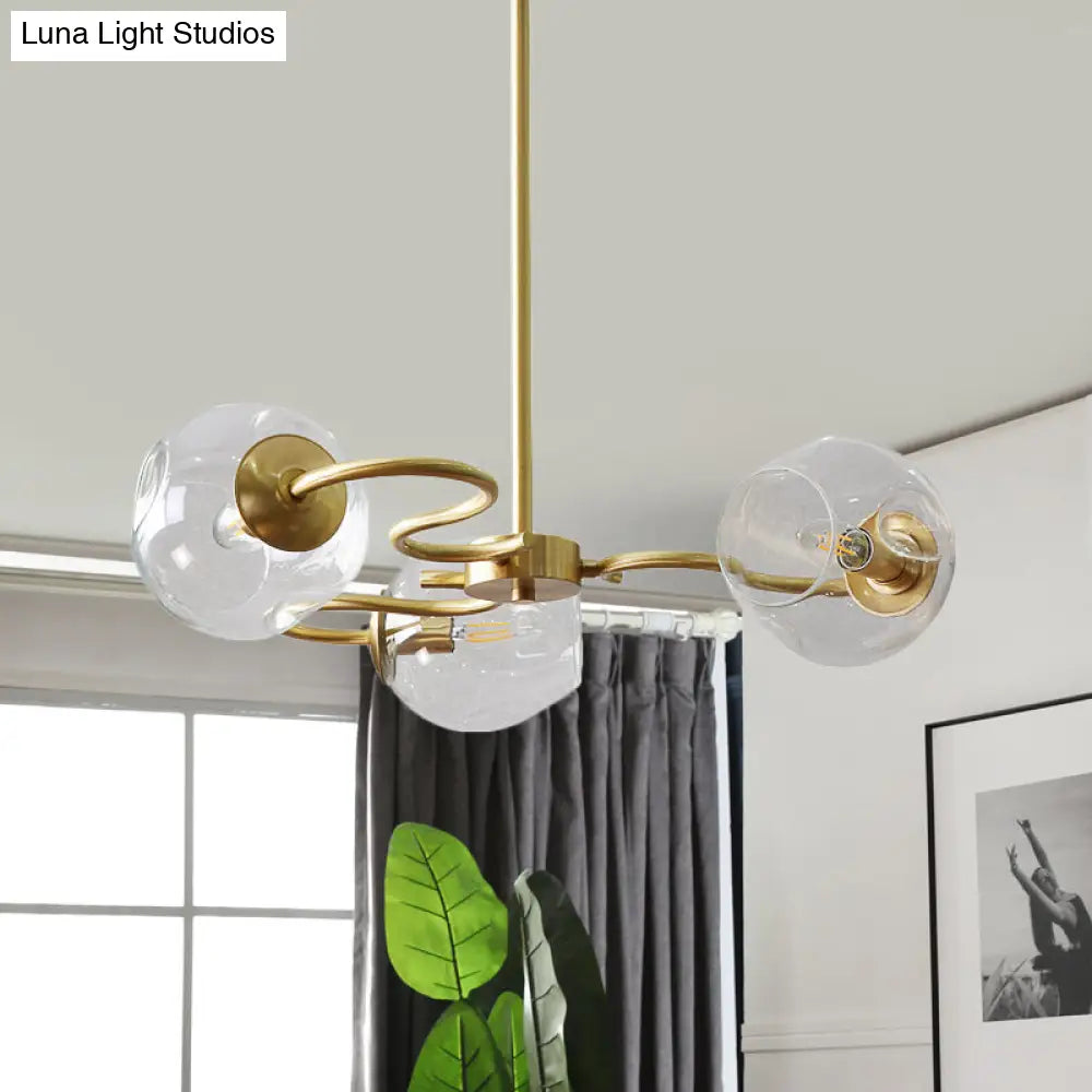 DecorBites™ Postmodern Transparent Glass 3-Light Flush Mount Chandelier for Bedroom in Brass