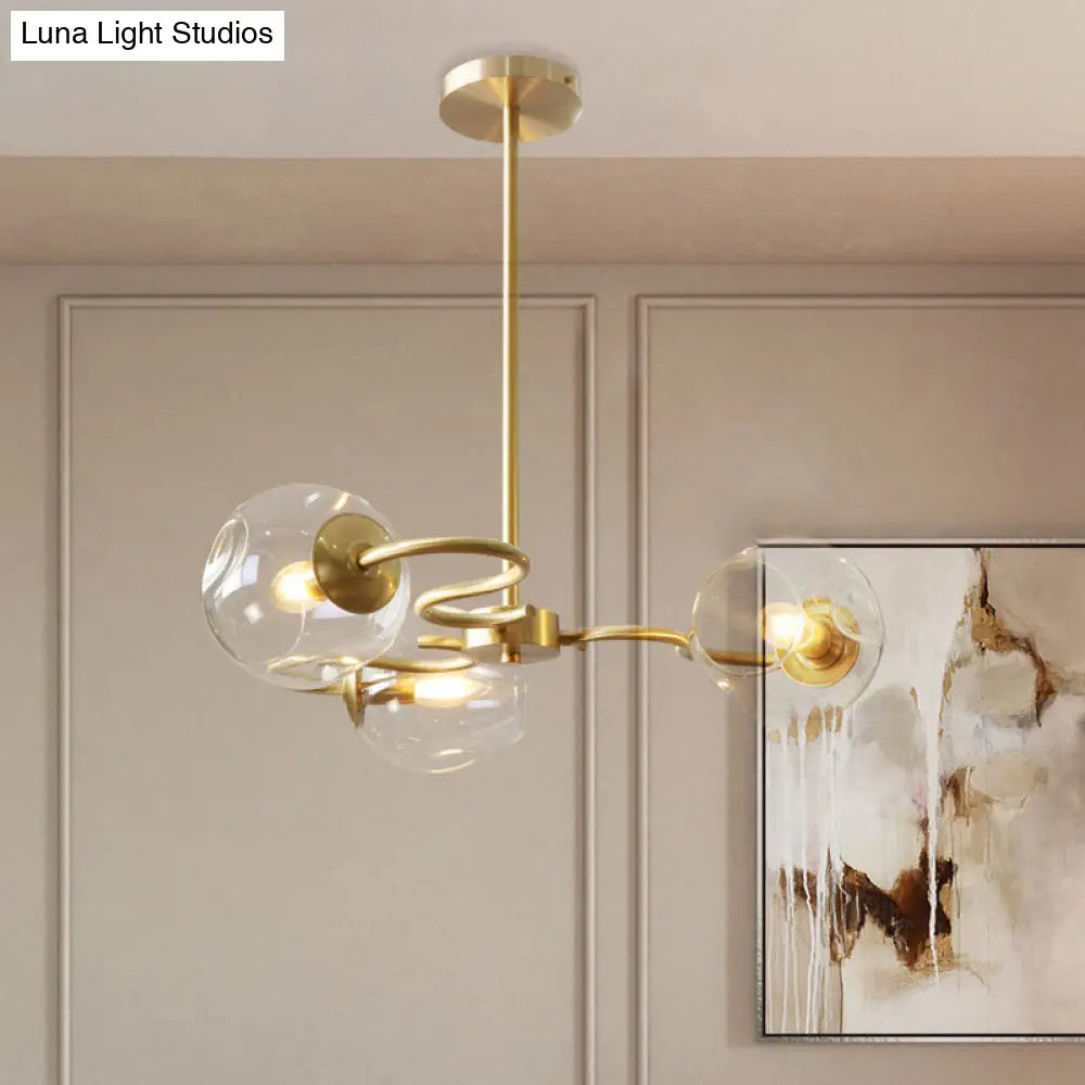 DecorBites™ Postmodern Transparent Glass 3-Light Flush Mount Chandelier for Bedroom in Brass