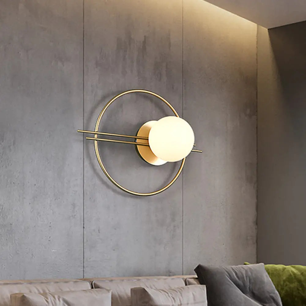 DecorBites™ Postmodern Wall Mounted Sconce Light with White Glass Shade in Black/Brass
