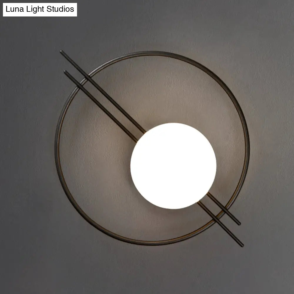 DecorBites™ Postmodern Wall Mounted Sconce Light with White Glass Shade in Black/Brass