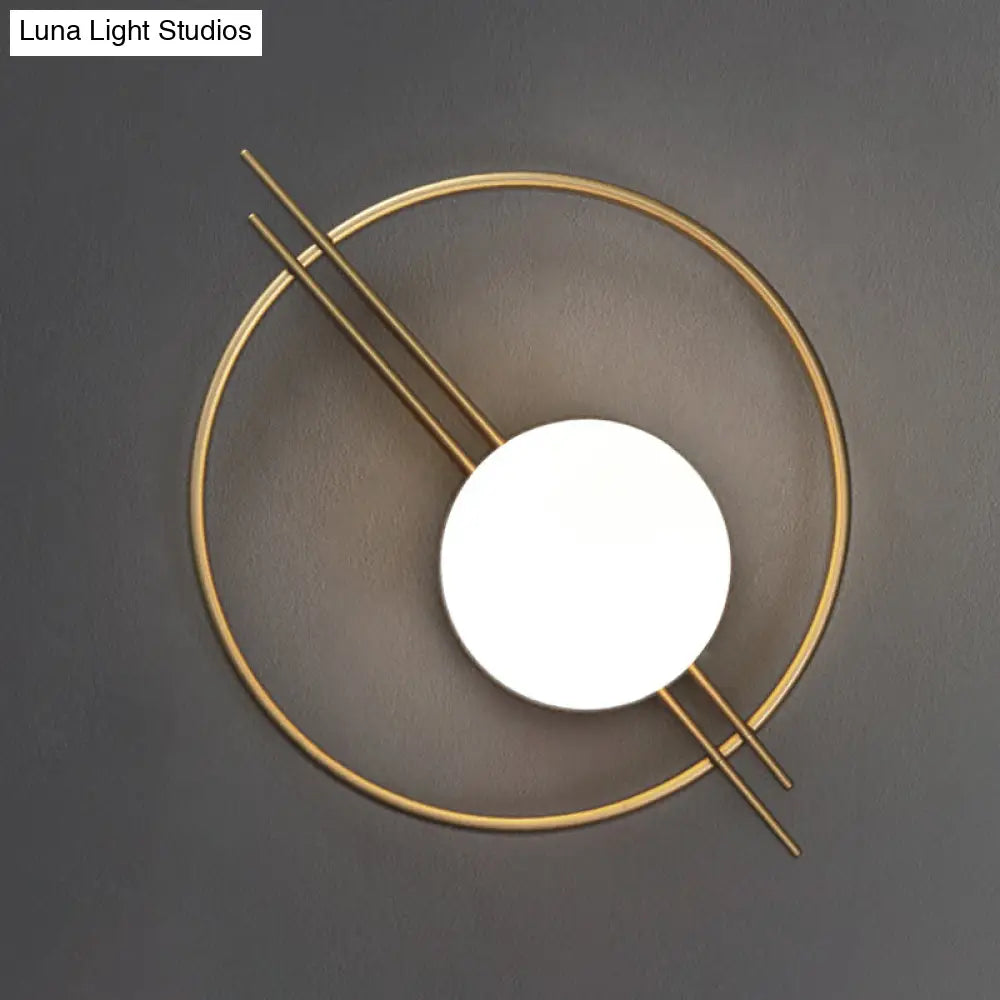 DecorBites™ Postmodern Wall Mounted Sconce Light with White Glass Shade in Black/Brass