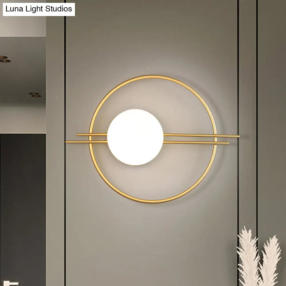 DecorBites™ Postmodern Wall Mounted Sconce Light with White Glass Shade in Black/Brass