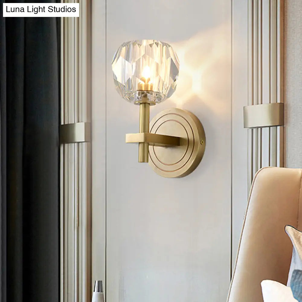 DecorBites™ Postmodern Water Glass/Cut Crystal 1-Bulb Gold Wall Sconce Lamp - Cylinder/Ball Shape for Living Room