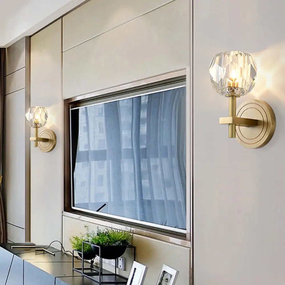 DecorBites™ Postmodern Water Glass/Cut Crystal 1-Bulb Gold Wall Sconce Lamp - Cylinder/Ball Shape for Living Room