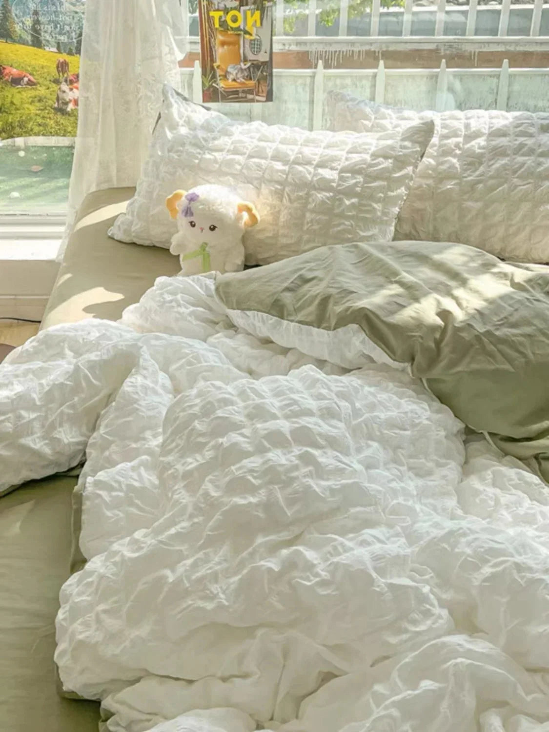 DecorBites™ Princess Bedding Set - French Style Wash Cotton, Solid Color Summer Soft Set