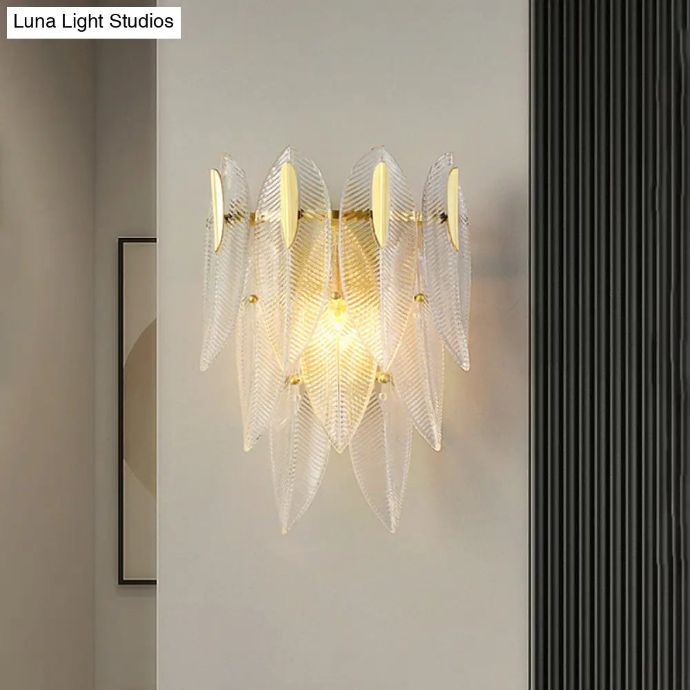 DecorBites™ Prismatic Crystal Leaf Wall Sconce - Minimalist Gold Light Fixture (2 Lights)