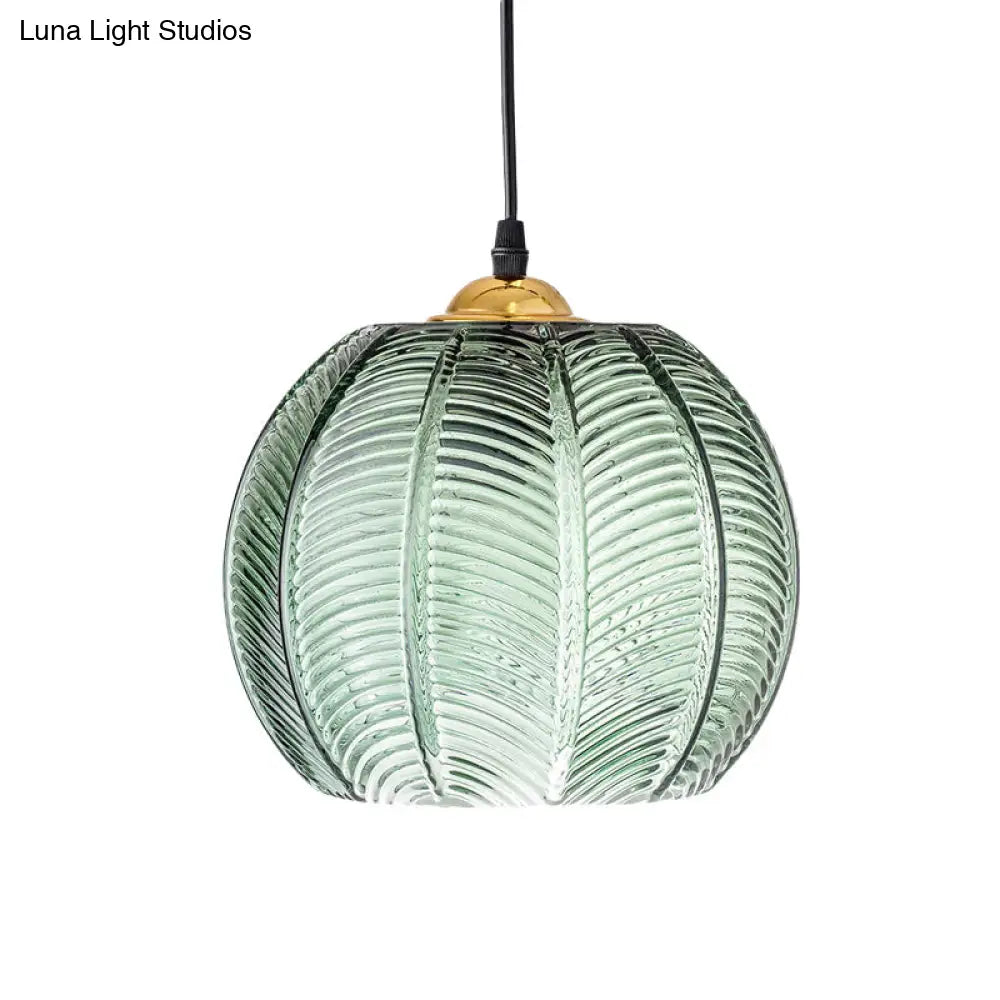 DecorBites™ Pumpkin Dinette Pendant Lamp Green Ribbed Glass 1 Head Retro Style Hanging Light Kit