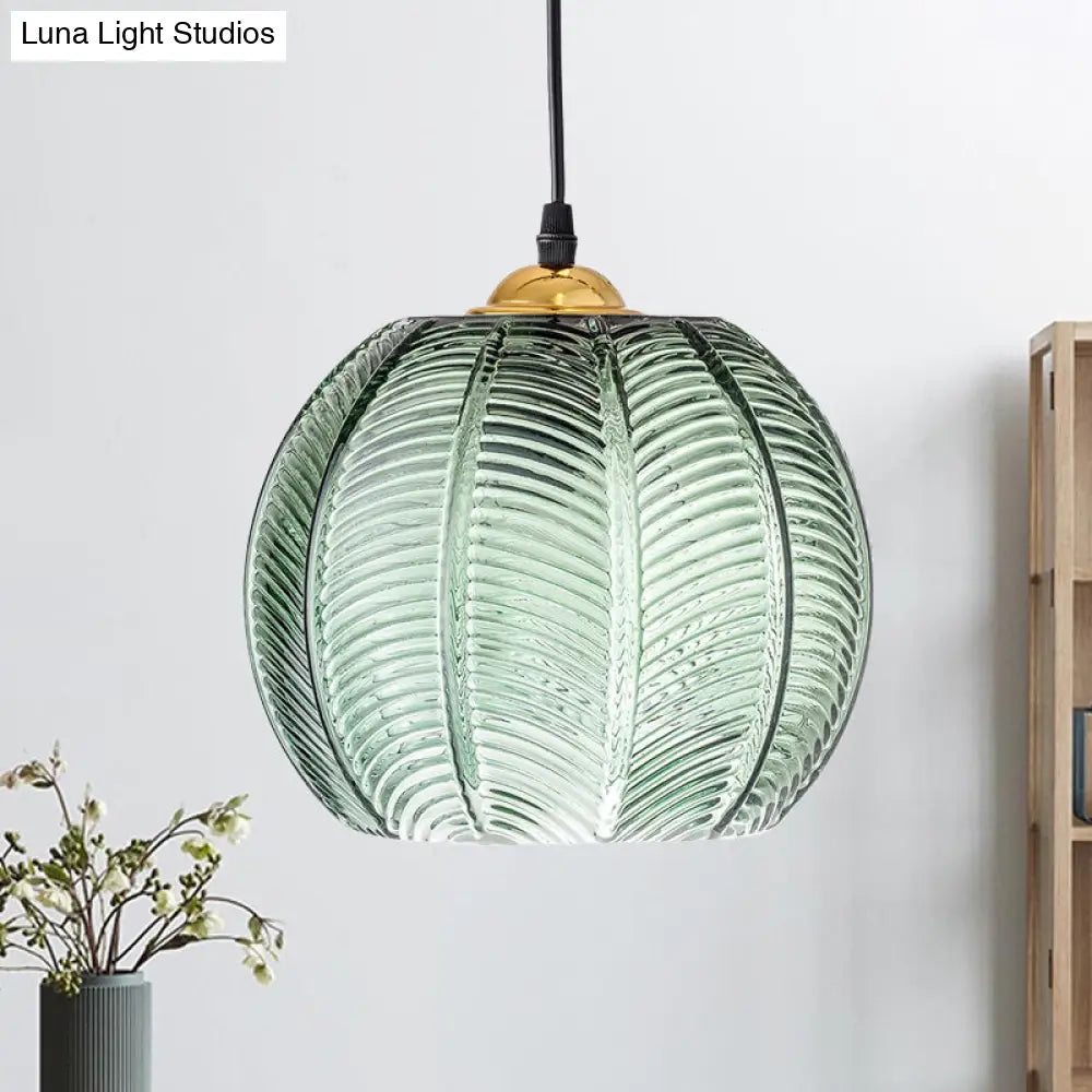 DecorBites™ Pumpkin Dinette Pendant Lamp Green Ribbed Glass 1 Head Retro Style Hanging Light Kit