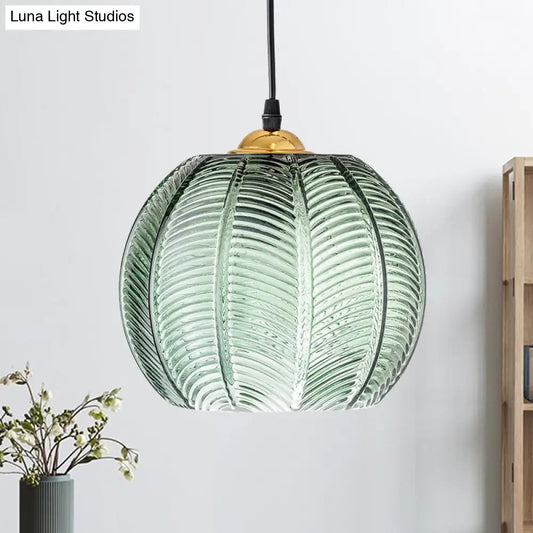 DecorBites™ Pumpkin Dinette Pendant Lamp Green Ribbed Glass 1 Head Retro Style Hanging Light Kit