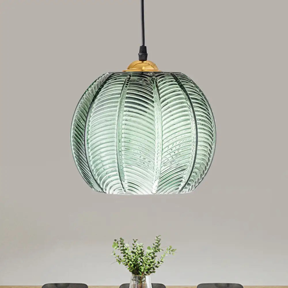 DecorBites™ Pumpkin Dinette Pendant Lamp Green Ribbed Glass 1 Head Retro Style Hanging Light Kit