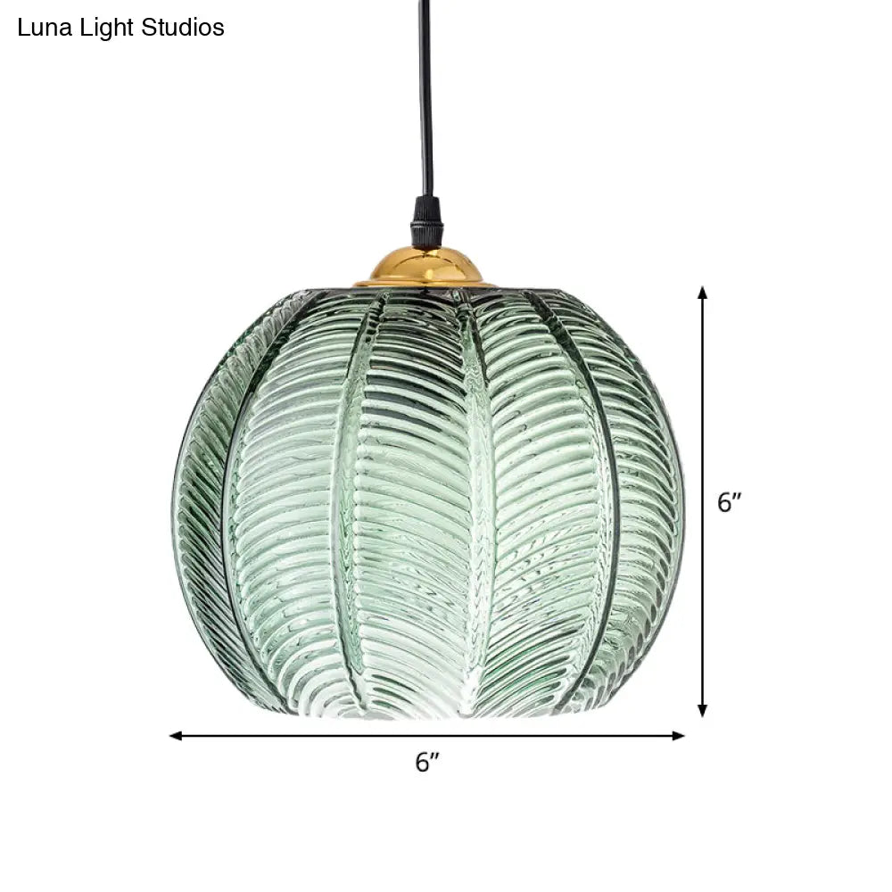DecorBites™ Pumpkin Dinette Pendant Lamp Green Ribbed Glass 1 Head Retro Style Hanging Light Kit