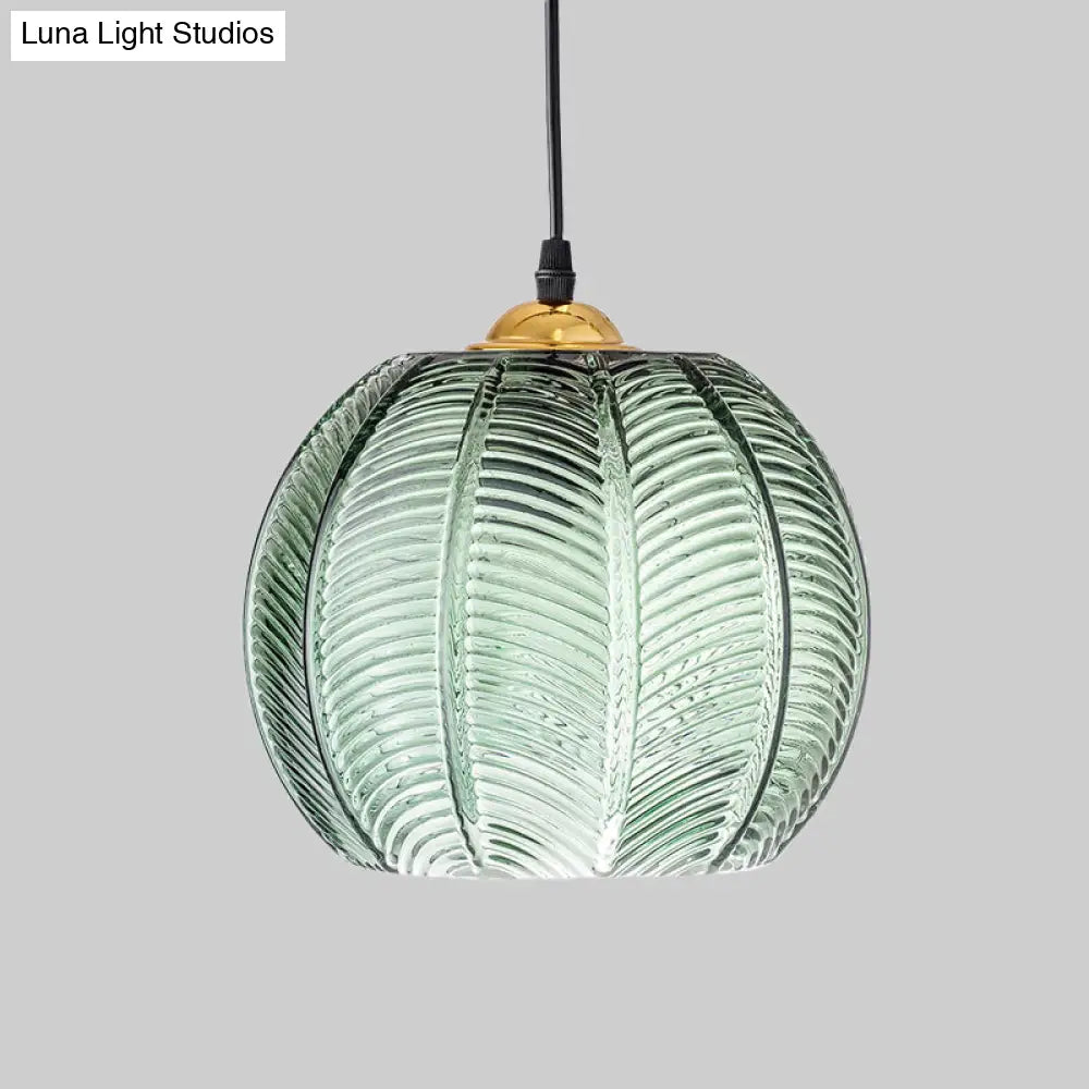 DecorBites™ Pumpkin Dinette Pendant Lamp Green Ribbed Glass 1 Head Retro Style Hanging Light Kit