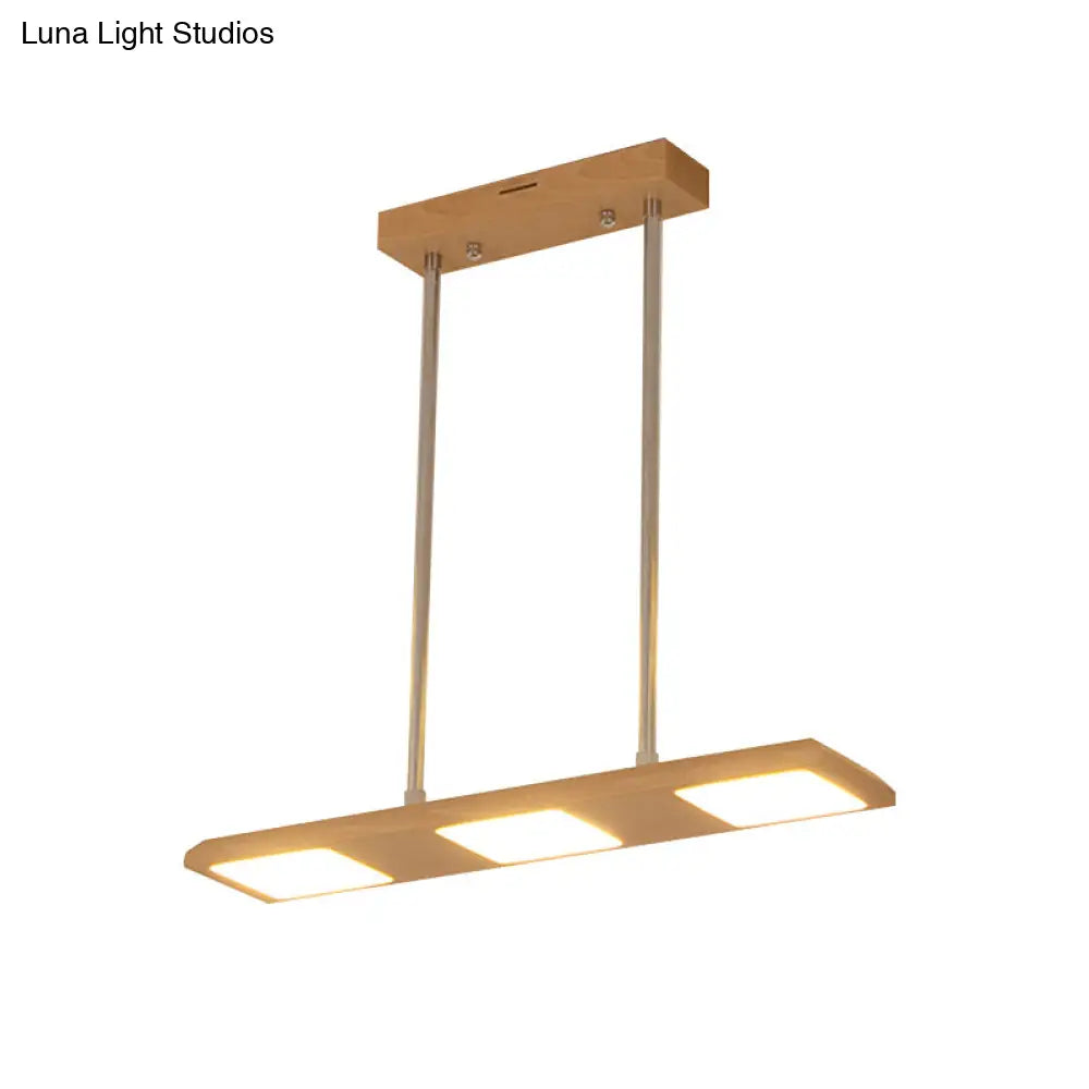DecorBites™ Reclaimed Wood Pendant Light Fixture - 3-Light Rectangle Island Lamp in Beige for Dining Room