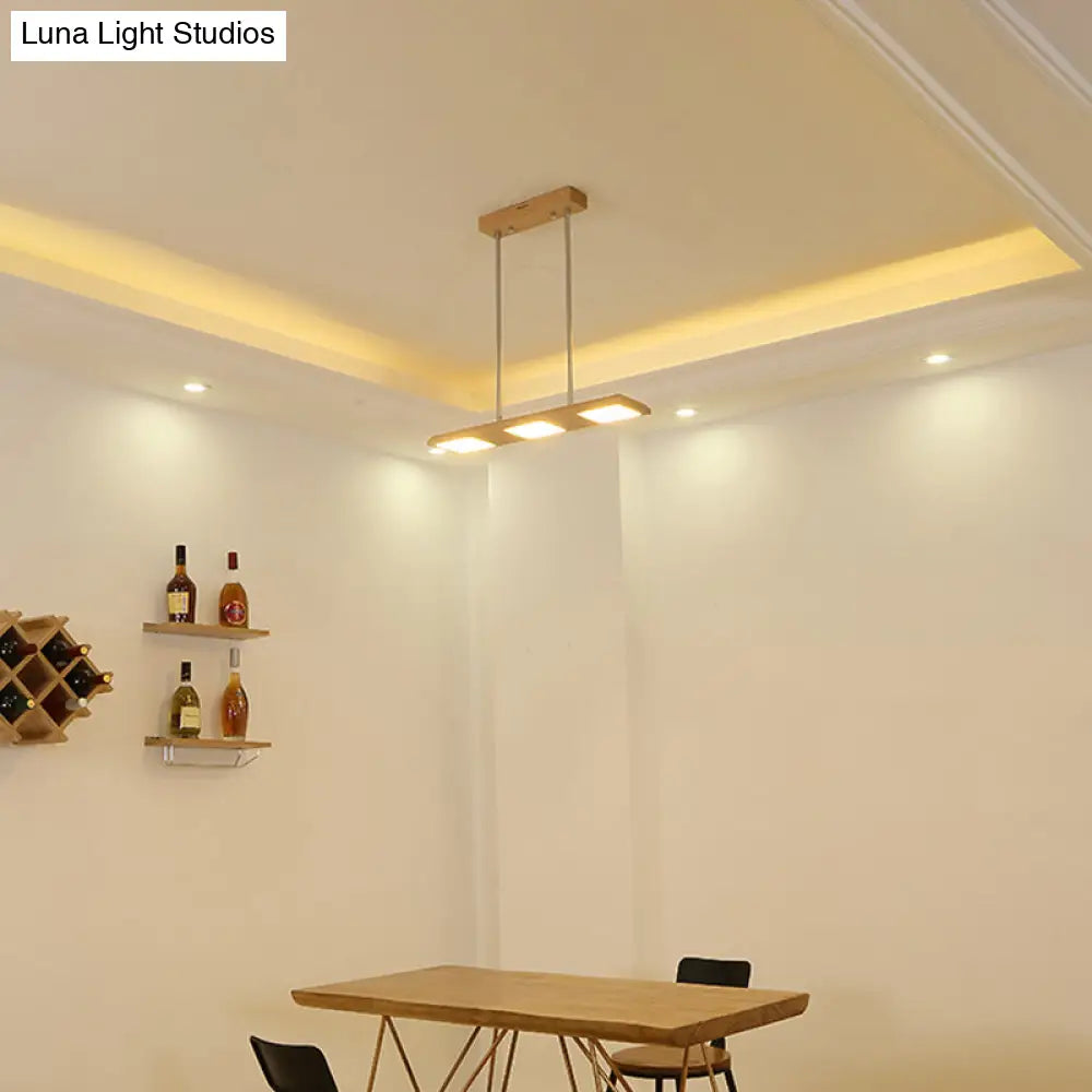 DecorBites™ Reclaimed Wood Pendant Light Fixture - 3-Light Rectangle Island Lamp in Beige for Dining Room