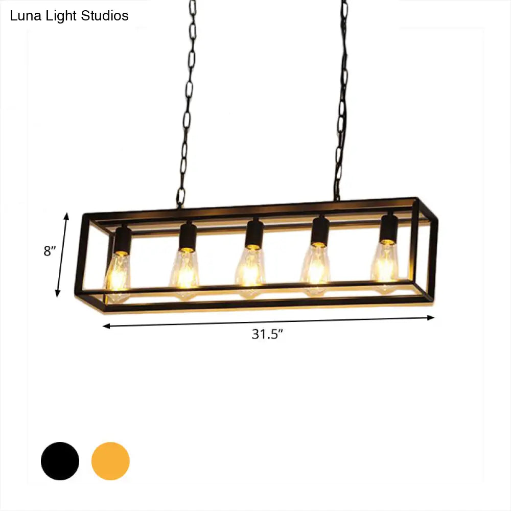DecorBites™ Rectangle Island Pendant: Black/Brass, Classic Metal, 5/6 Bulbs - Perfect for Dining Room Ceiling Lighting