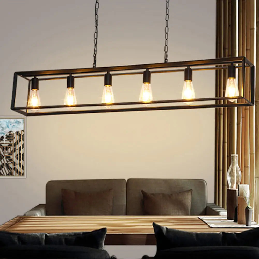 DecorBites™ Rectangle Island Pendant: Black/Brass, Classic Metal, 5/6 Bulbs - Perfect for Dining Room Ceiling Lighting