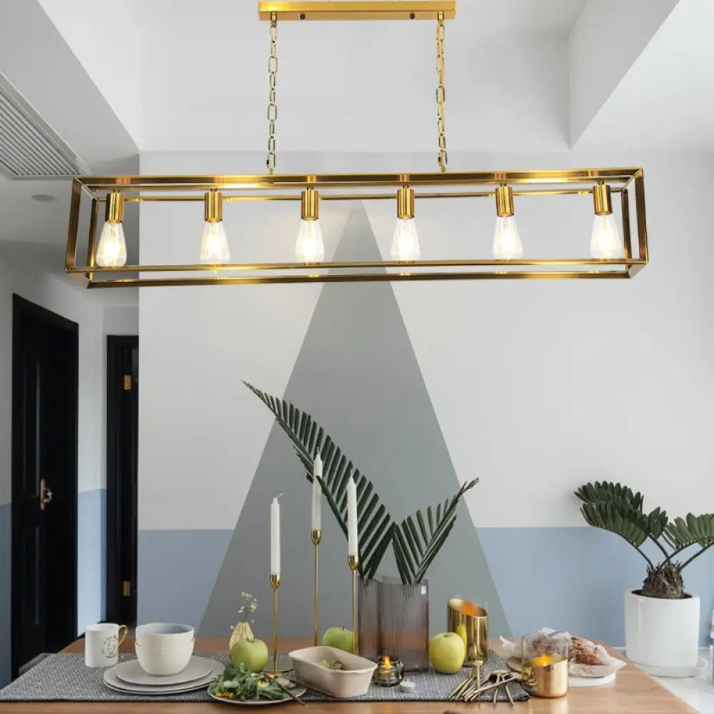 DecorBites™ Rectangle Island Pendant: Black/Brass, Classic Metal, 5/6 Bulbs - Perfect for Dining Room Ceiling Lighting