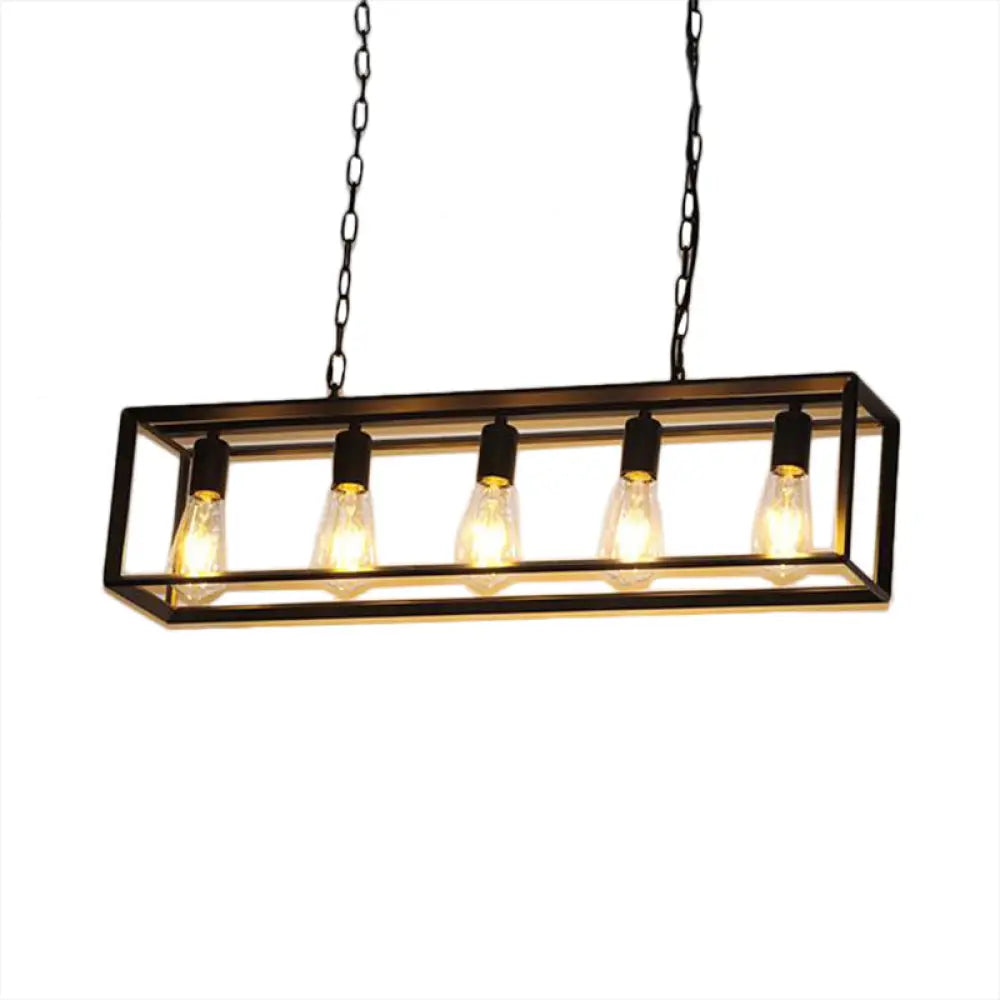 DecorBites™ Rectangle Island Pendant: Black/Brass, Classic Metal, 5/6 Bulbs - Perfect for Dining Room Ceiling Lighting
