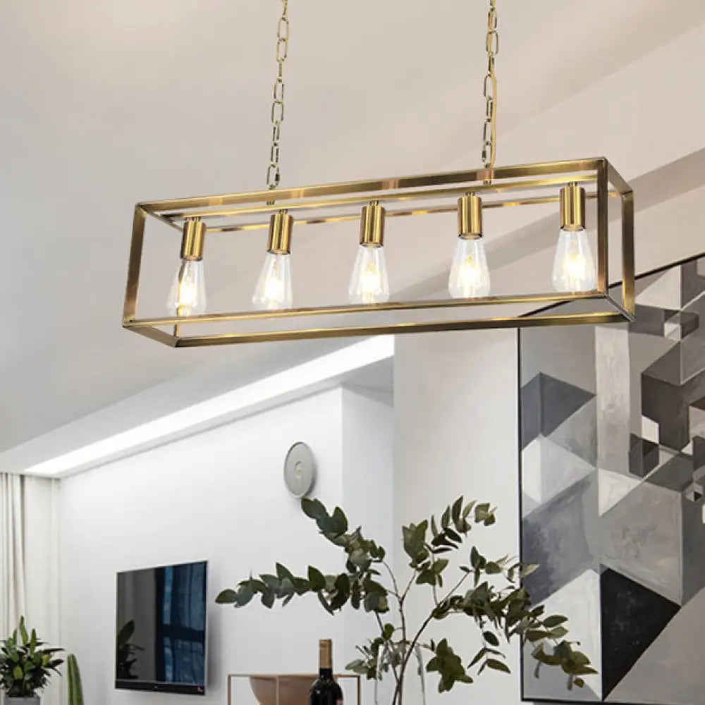 DecorBites™ Rectangle Island Pendant: Black/Brass, Classic Metal, 5/6 Bulbs - Perfect for Dining Room Ceiling Lighting