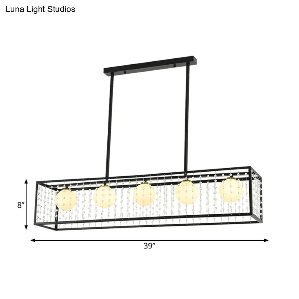 DecorBites™ Rectangle Island Pendant – Opal Glass Hanging Light Kit in Black, 5 Lights – Ideal for Dining Room