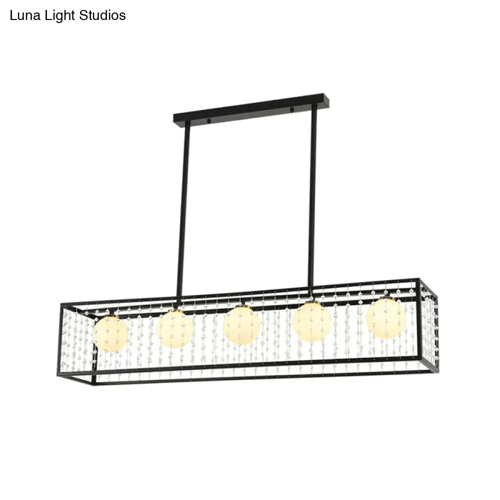 DecorBites™ Rectangle Island Pendant – Opal Glass Hanging Light Kit in Black, 5 Lights – Ideal for Dining Room