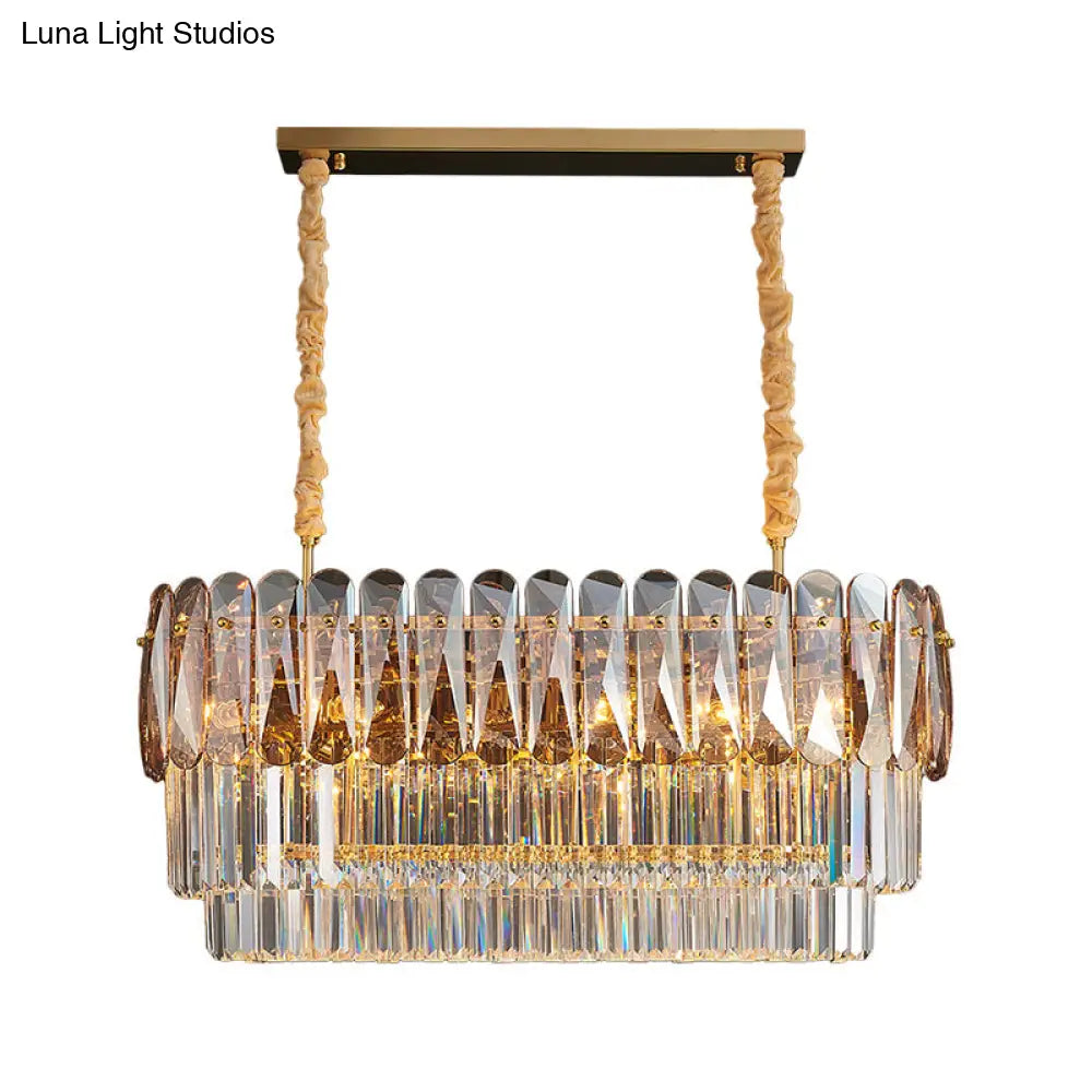 DecorBites™ Rectangular Dining Room Pendant - 3-Tier Amber/Smoke Gray Crystal Block - Contemporary Island Lamp - 12-Light